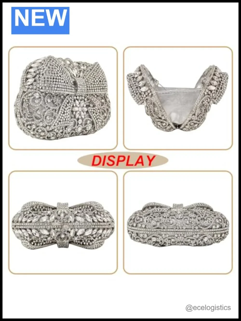 Crystal Bowknot Clutch Rhinestone Evening Bag with Detachable Chains Faux